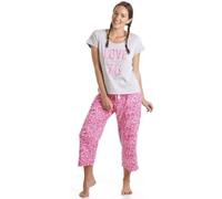 Camille Women's Leopard Print Love To Dream Motif Pyjamas in Pink | Size: 8-10 Camille Pink 8-10
