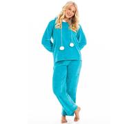Camille Women's 2 Piece Super Soft Pyjama Set - Thick Luxury Fleece Full Length PJ Set -Long Sleeved with Elasticated Waist & Sherpa Lined Hood Light Blue 14-16