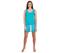 Camille Polka Dot Womens Pyjamas - Lightweight 100% Cotton Pajamas for Women with Lace Detailing & Elasticated Waist - Cool & Comfortable Ladies PJs Aqua