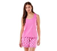 Camille Women's Lightweight 100% Cotton Plain Sleeveless Top Pyjama Set With Lace Detailing in Pink | Size: 8/10