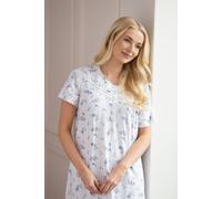 Camille Women's Lightweight 100% Cotton Short Sleeve Summer Nightdress in Blue | Size: 10/12