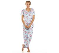 Camille Short Sleeve Floral Womens Pyjamas - Lightweight & Breathable Full-Length Pyjamas for Women with Elasticated Waist - Soft, Comfortable & Stylish Ladies PJs Light Blue 18-20