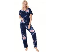 Camille Short Sleeve Floral Womens Pyjamas - Lightweight & Breathable Full-Length Pyjamas for Women with Elasticated Waist - Soft, Comfortable & Stylish Ladies PJs
