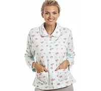 Camille Womens Lightweight Mock Quilt Bed Jacket - Luxury Floral Collared Soft Feel Sleep Top - Button Up & Long Sleeved Turq 18-20