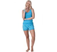 Camille Women's Lightweight Plain Cotton Sleeveless Top Pyjama Set with Elasticated Waist and Lace Detailing - AQUA - 8-10