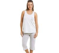 Camille Women's Lightweight Striped Cropped Pyjama Set in Light Grey | Size: 10-12 Camille Light Grey 10-12