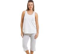 Camille Women's Lightweight Striped Cropped Pyjama Set in Light Grey | Size: 10/12