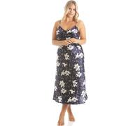 Camille Lilly Floral Print Satin Chemise In Navy Navy