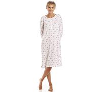 Camille Women's Button Up Long Sleeve Floral Nightdress in Ivory | Size: 22/24