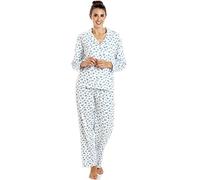Camille Womens Long Sleeved Pretty Floral Pyjama Set - Ladies 100% Cotton Lightweight & Breathable Full Length Two Piece Pyjama with Button Fastening