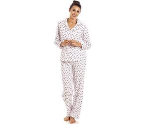 Camille Womens Long Sleeved Pretty Floral Pyjama Set - Ladies 100% Cotton Lightweight & Breathable Full Length Two Piece Pyjama with Button Fastening
