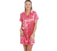Camille Womens Luxurious Knee Length Plain Satin Nightshirts 10 Coral Pink