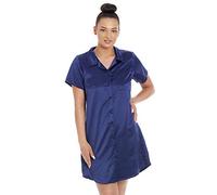 Camille Womens Luxurious Knee Length Plain Satin Nightshirts 12 Navy