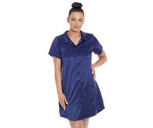 Camille Womens Luxurious Knee Length Plain Satin Nightshirts 12 Navy