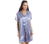 Camille Women's Luxurious Knee Length Satin Nightshirt in Silver | Size: 12