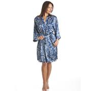 Camille Women's Luxury Kimono Style Floral Satin Chemise & Wrap Set in Navy | Size: 10/12