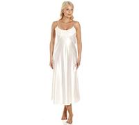 Camille Womens Luxury Long Plain Satin Chemise - Ladies Thin Strap Lace Lightweight Nightdress - Comfortable & Breathable Summer Nightwear Cream 10-12