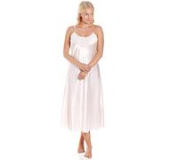 Camille Womens Luxury Long Plain Satin Chemise - Ladies Thin Strap Lace Lightweight Nightdress - Comfortable & Breathable Summer Nightwear Peach 14-16