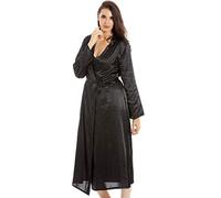 Camille Womens Luxury Long Satin Wrap - Ladies Lightweight & Breathable Summer Nightwear with Tie Belt Fastening Black 22-24
