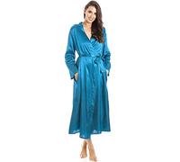 Camille Womens Luxury Long Satin Wrap - Ladies Lightweight & Breathable Summer Nightwear with Tie Belt Fastening Teal 22-24