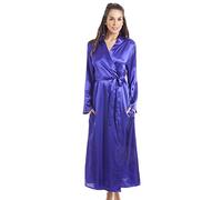 Camille Womens Luxury Long Satin Wrap - Ladies Summer Lightweight & Breathable Robe with Tie Belt Fastening Purple 14-16