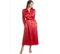 Camille Womens Luxury Long Satin Wrap - Ladies Summer Lightweight & Breathable Robe with Tie Belt Fastening Red