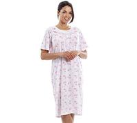 Camille Womens Luxury Porcelain Nightdress - Ladies Floral Short Sleeved Summer Nightie - Comfortable & Breathable Nightwear with Full Front Button Fastening Pink 10-12