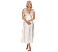 Camille Womens Luxury Satin Lightweight Chemise - Ladies Plain Sleeveless Lace Nightdress - Breathable & Comfortable Summer Nightwear Peach 18-20