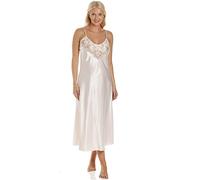 Camille Womens Luxury Satin Long Chemise - Ladies Lace Thin Strap Lightweight Nightdress - Comfortable & Breathable Summer Nightwear Peach 10-12