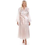 Camille Womens Luxury Smooth Satin Long Wraps - Ladies Lightweight & Breathable Dressing Gown with Tie Belt Fastening Peach 14-16