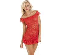 Camille Women's Mesh Lace Babydoll & G-String in Red | Size: Medium/Large Camille Red M/L
