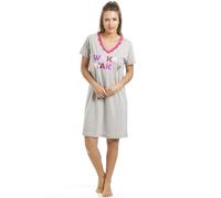 Camille Womens Multi-Coloured Various Print Short Sleeve Cotton Nightshirt - Grey Wakey Wakey - 8-10