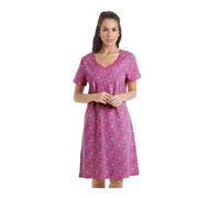 Camille Womens Nightdresses Smooth Soft 100% Cotton - Short Sleeved Breathable & Lightweight Summer Nighties - Pink Star - 14-16