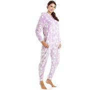 Camille Women's Super Soft Fleece Onesie - Heart All In One - Long Sleeved and Side Pockets for Ultimate Comfort & Warmth Purple 14-16