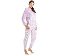 Camille Women's Super Soft Fleece Onesie - Heart All In One - Long Sleeved and Side Pockets for Ultimate Comfort & Warmth Purple 14-16