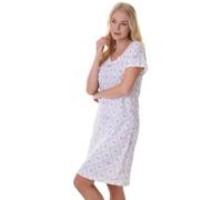 Camille Womens Nightdresses Smooth Soft 100% Cotton - Short Sleeved Breathable & Lightweight Summer Nighties - White Diamond - 10-12
