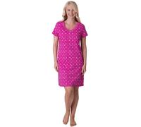 Camille Womens Nightdresses Smooth Soft 100% Cotton - Short Sleeved Breathable & Lightweight Summer Nighties - Pink Star - 18-20