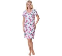 Camille Womens Nightdresses Smooth Soft 100% Cotton - Short Sleeved Breathable & Lightweight Summer Nighties - White Rose - 10-12