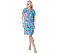 Camille Womens Nightdresses Smooth Soft 100% Cotton - Short Sleeved Breathable & Lightweight Summer Nighties - Green Rose - 18-20