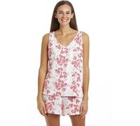 Camille Womens Stunning Floral Print Sleeveless Pyjama Set - Ladies Lightweight Short Pyjama - Comfortable & Breathable Summer Nightwear Pink 18-20