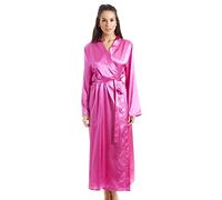 Camille Womens Pink Luxury Long Satin Dressing Gown 14-16