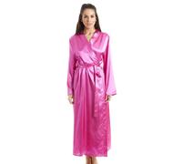 Camille Womens Pink Luxury Long Satin Dressing Gown 14-16
