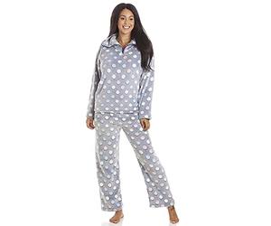 Camille Women's Pyjamas 2-Piece Set - Blue Multicoloured Spot Print Thick Fleece Full Length Ladies' PJs - Long Sleeved with Elasticated Waist for Ultimate Comfort & Warmth