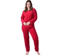 Camille Women's Pyjamas Supersoft Jacquard Sherpa Fleece Set With Woven Pattern & Rope Detailing - Long Sleeved Crew Neck Ladies' PJs With Elasticated Waist 22-24 Burgundy