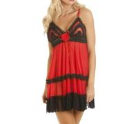 Camille Womens Red And Black Sheer Mesh Babydoll With Thong