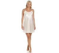 Camille Womens Satin Sleeveless Short Chemise - Ladies Lightweight Luxury Plain lace Nightdress - Breathable & Comfortable Summer Nightwear Cream 14-16