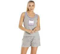 Camille Womens Short Cotton Grey Cat Print Pyjama Set - 12-14 - Grey Cat
