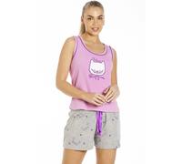 Camille 100% Cotton Pug Dog & Cat Womens Pyjamas - Lightweight Pyjamas for Women with Elasticated Shorts for your Summer Nightwear Lilac 12-14