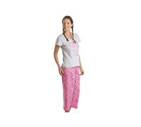 Camille Women's Short Leg Pyjama Set Nightwear - GREY/PINK Love - 8-10