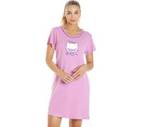 Camille 100% Cotton Short Sleeved Pug Dog or Cat Ladies Nightdress - Knee Length Nighties for Women for your Summer Womens Nightwear Lilac 12-14